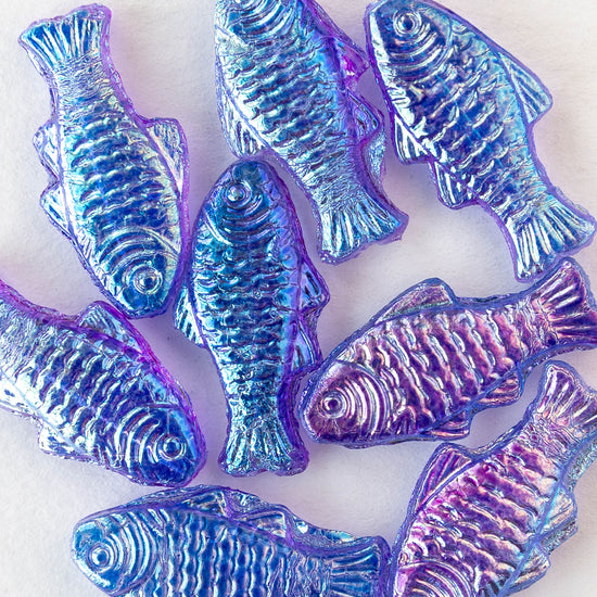 Glass Fish Beads - Purple Blue Metallic - 4 or 8 beads