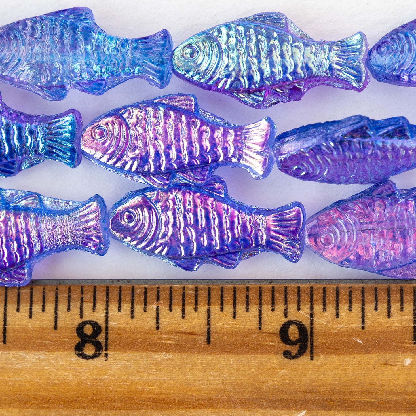 Glass Fish Beads - Purple Blue Metallic - 4 or 8 beads