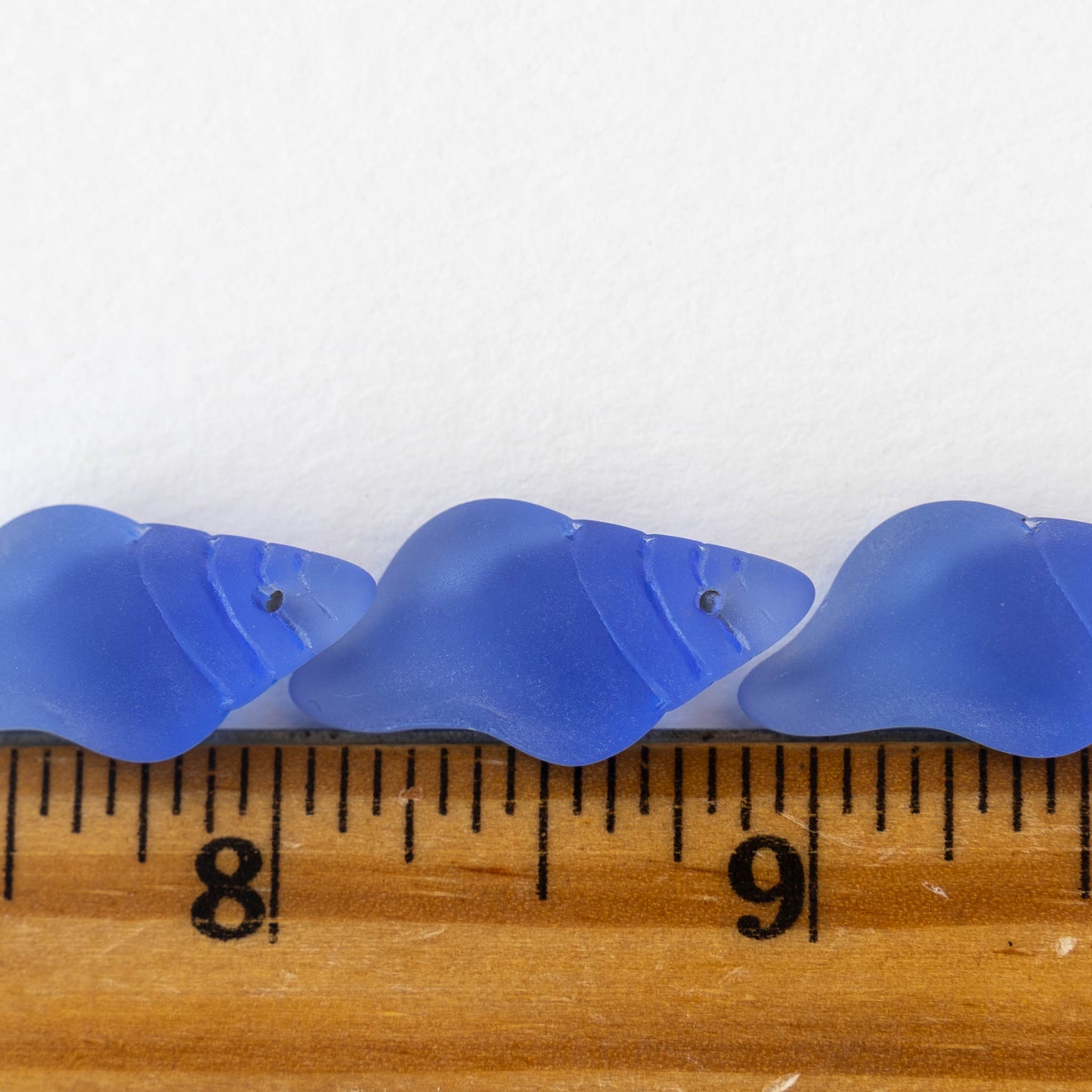 12x26mm Frosted Glass Conch Shell Beads - Sapphire Blue - 2 Beads
