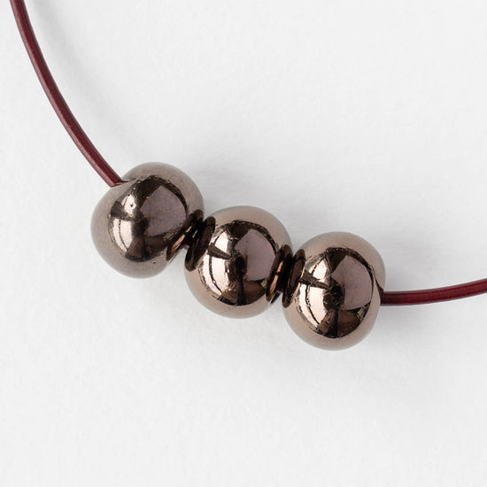 10-13mm Glazed Ceramic Round Beads - Bronze - 6 or 18 beads