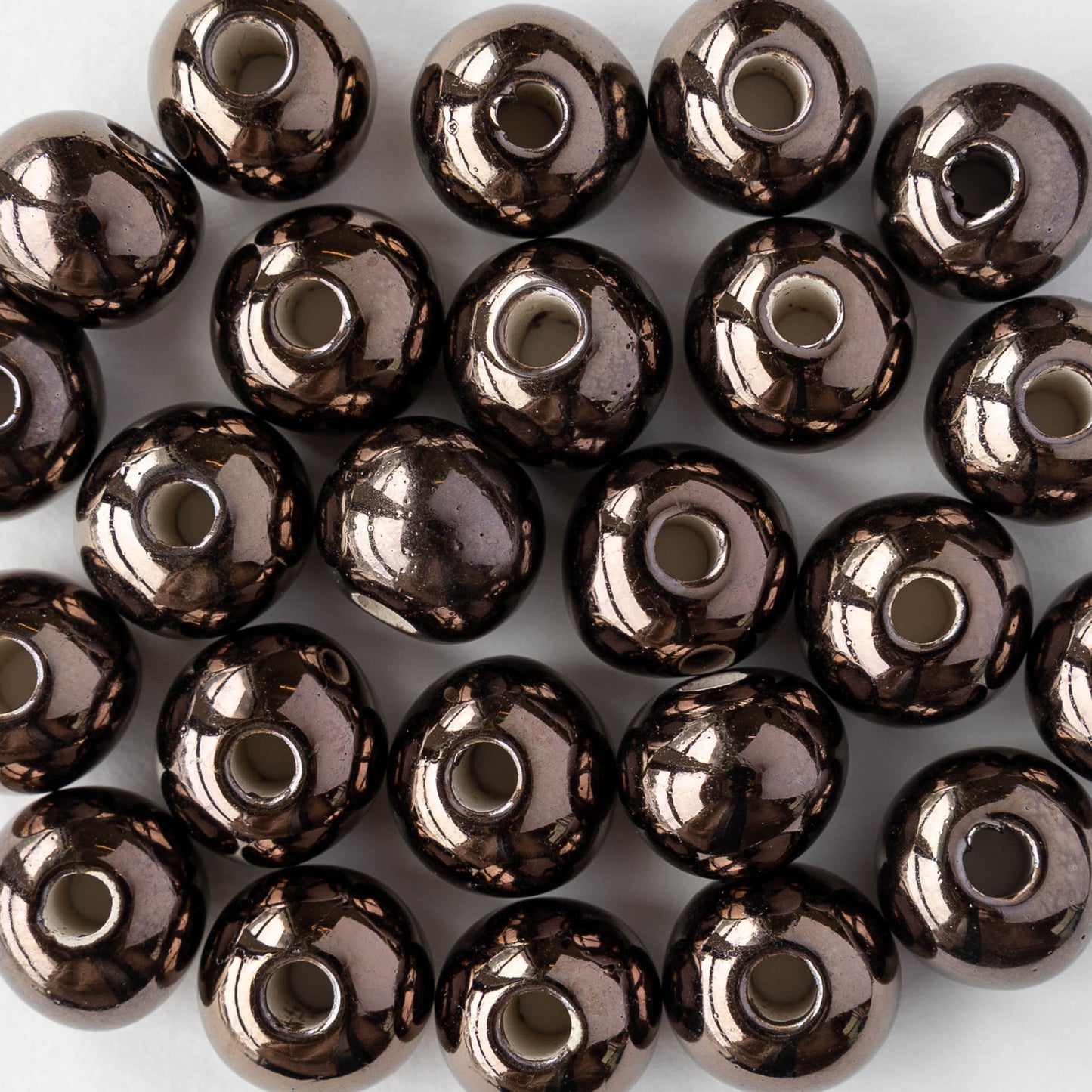 10-13mm Glazed Ceramic Round Beads - Bronze - 6 or 18 beads
