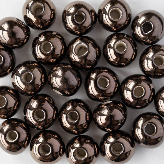 10-13mm Glazed Ceramic Round Beads - Bronze - 6 or 18 beads