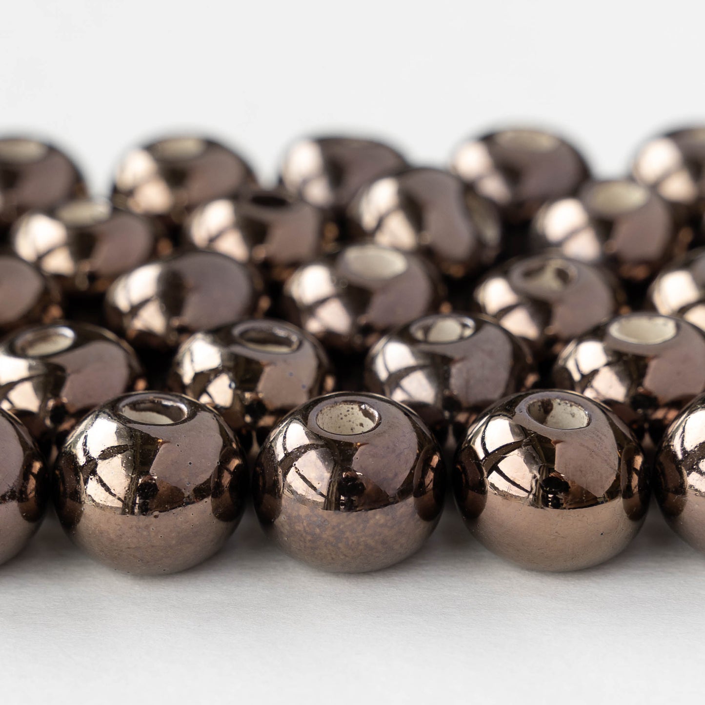 10-13mm Glazed Ceramic Round Beads - Bronze - 6 or 18 beads