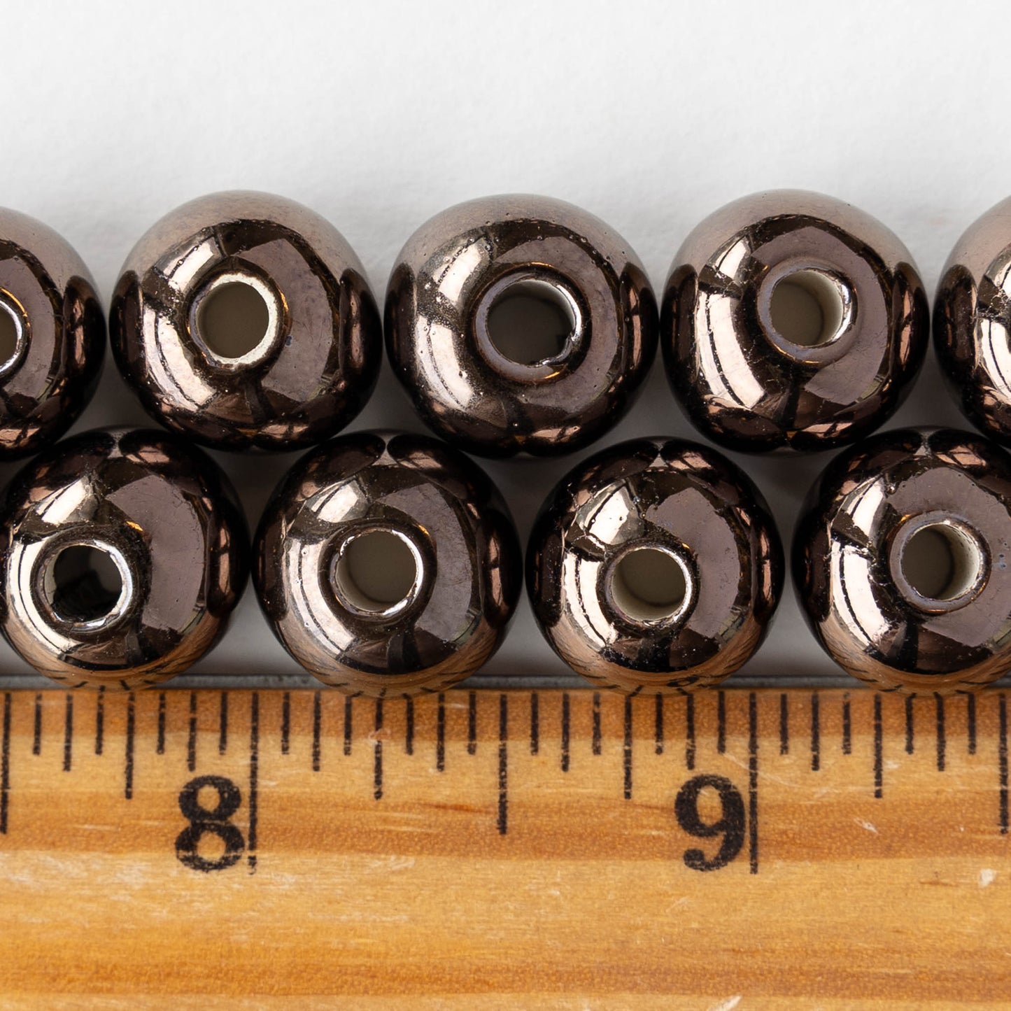 10-13mm Glazed Ceramic Round Beads - Bronze - 6 or 18 beads