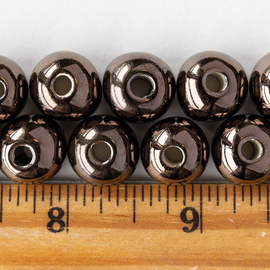 10-13mm Glazed Ceramic Round Beads - Bronze - 6 or 18 beads