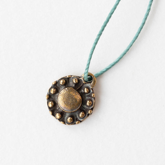 13.5mm Metal Coin Pendant - Antique Brass - 2, 6, or 12 pendants
