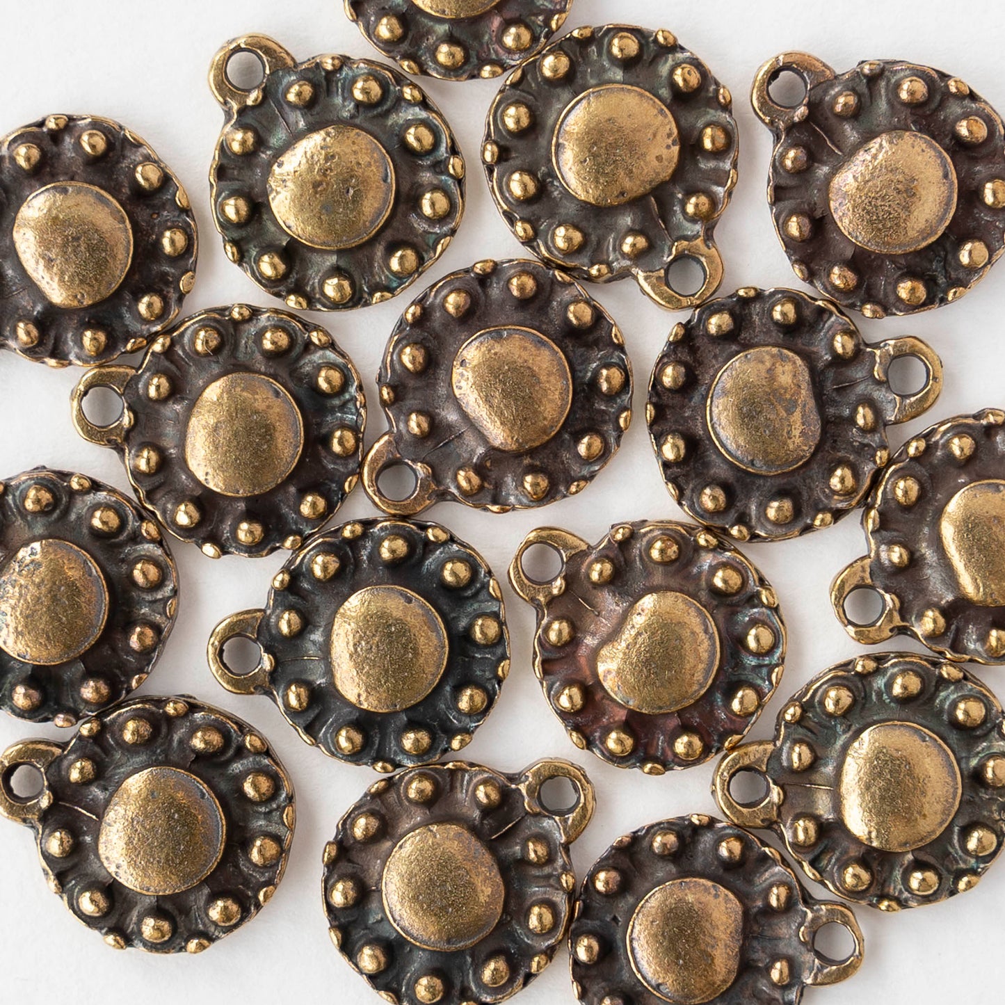 13.5mm Metal Coin Pendant - Antique Brass - 2, 6, or 12 pendants