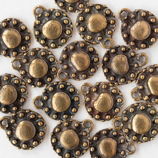 13.5mm Metal Coin Pendant - Antique Brass - 2, 6, or 12 pendants