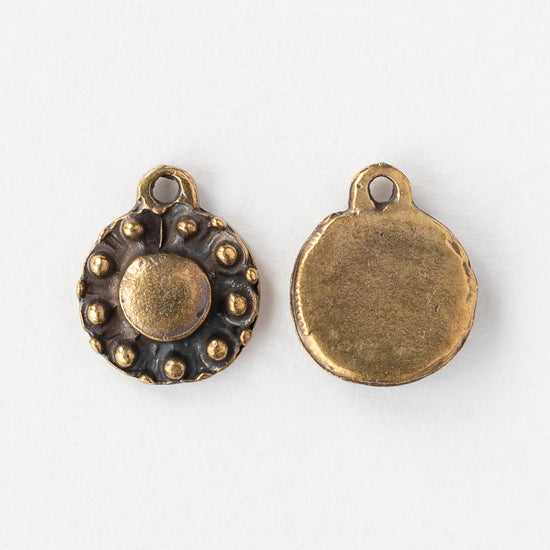 13.5mm Metal Coin Pendant - Antique Brass - 2, 6, or 12 pendants