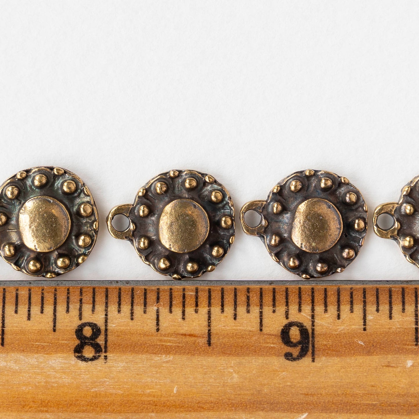 13.5mm Metal Coin Pendant - Antique Brass - 2, 6, or 12 pendants