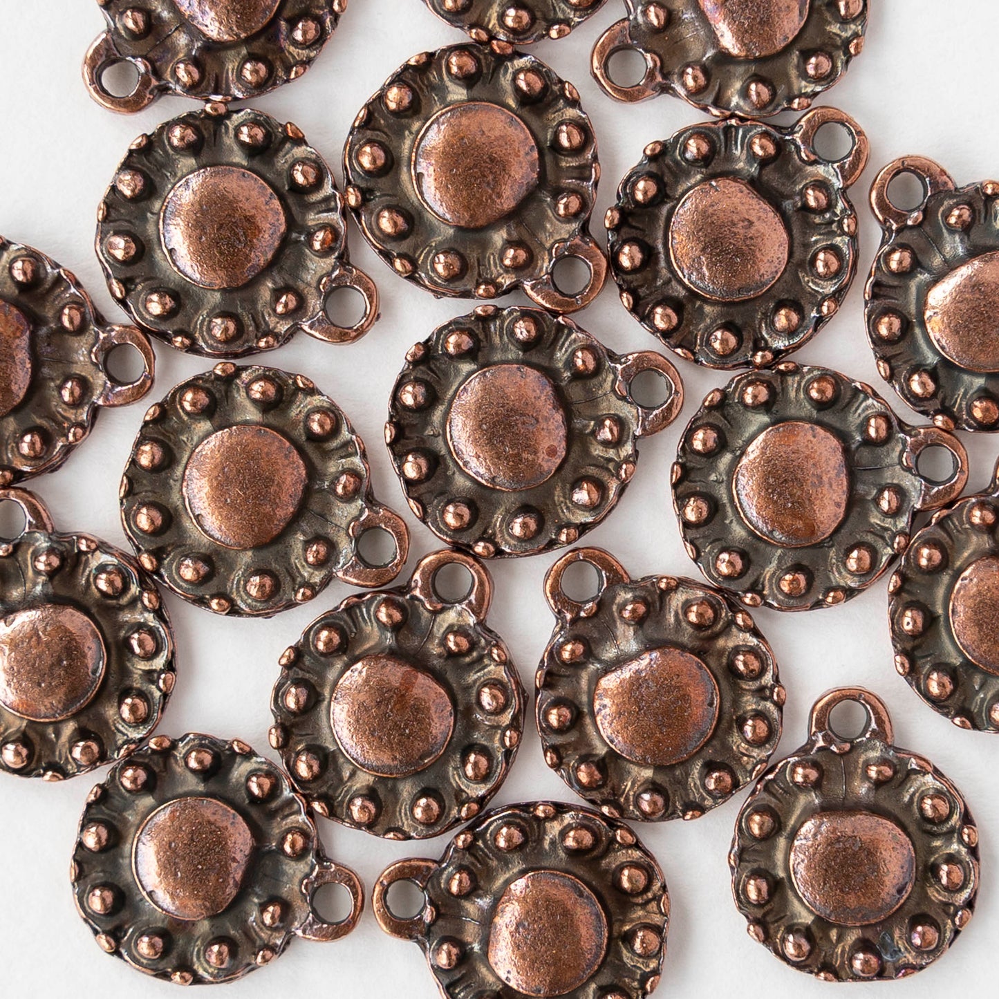 13.5mm Metal Coin Pendant - Antique Copper - 2, 6, or 12 pendants
