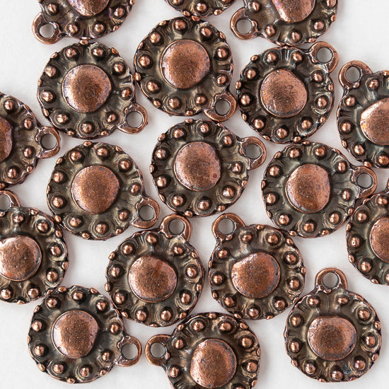 13.5mm Metal Coin Pendant - Antique Copper - 2, 6, or 12 pendants