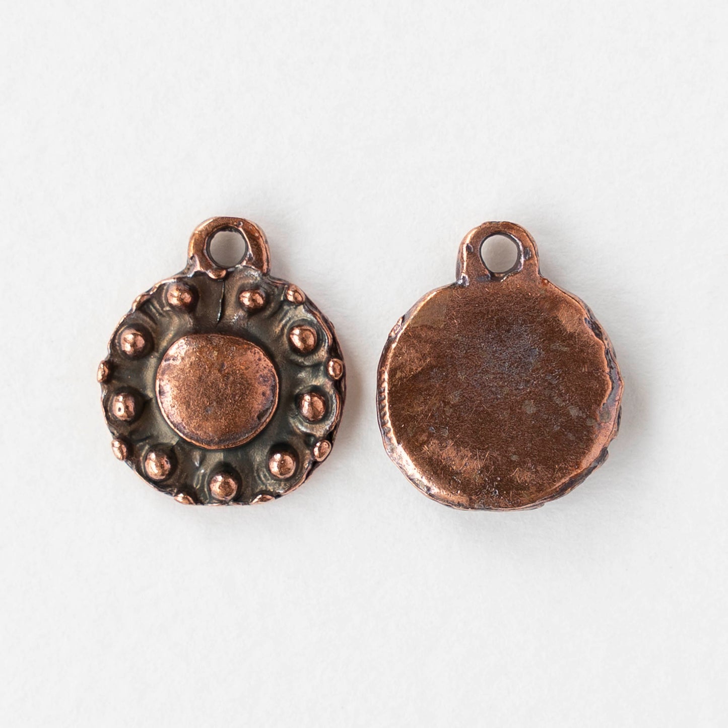 13.5mm Metal Coin Pendant - Antique Copper - 2, 6, or 12 pendants