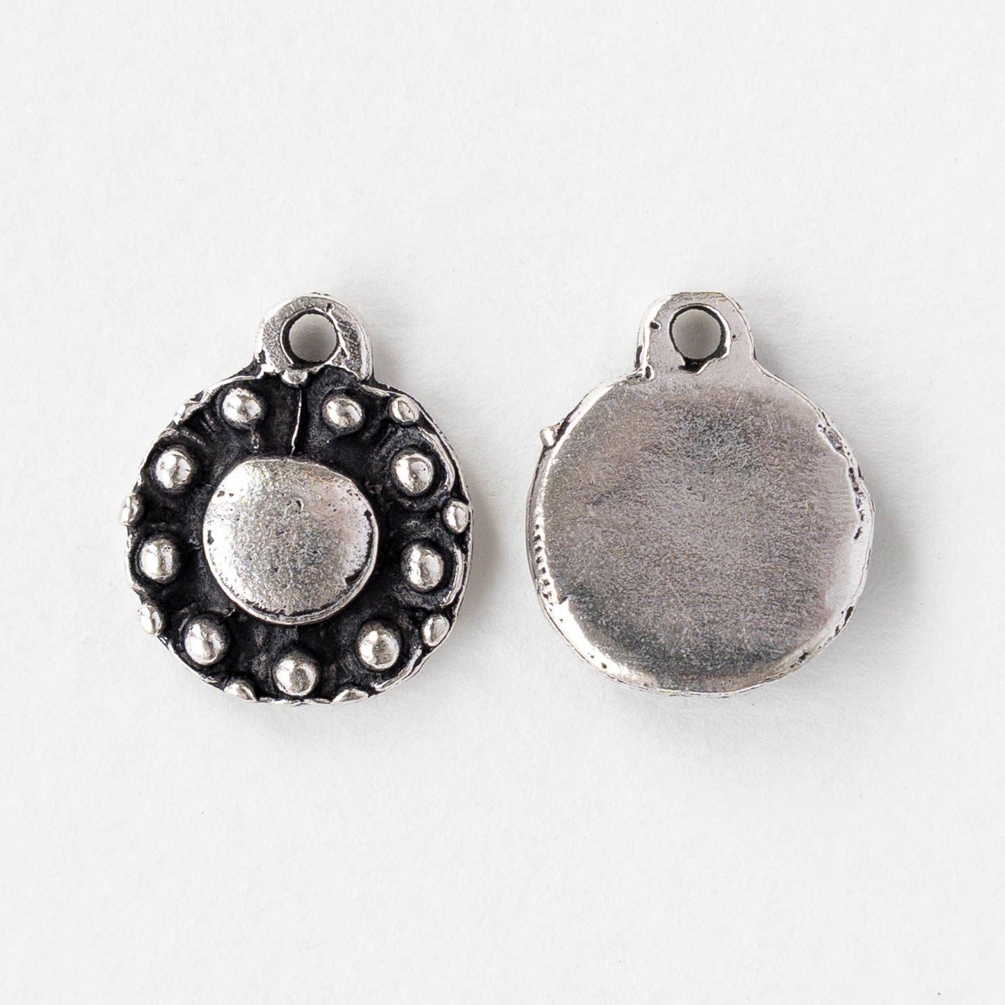 13.5mm Metal Coin Pendant - Antique Silver - 2, 6, or 12 pendants