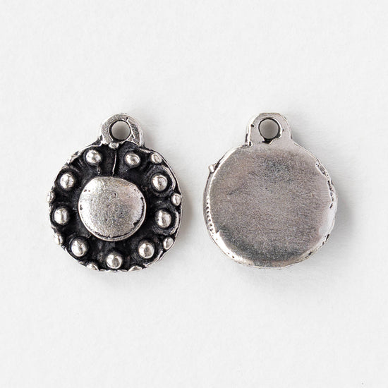 13.5mm Metal Coin Pendant - Antique Silver - 2, 6, or 12 pendants
