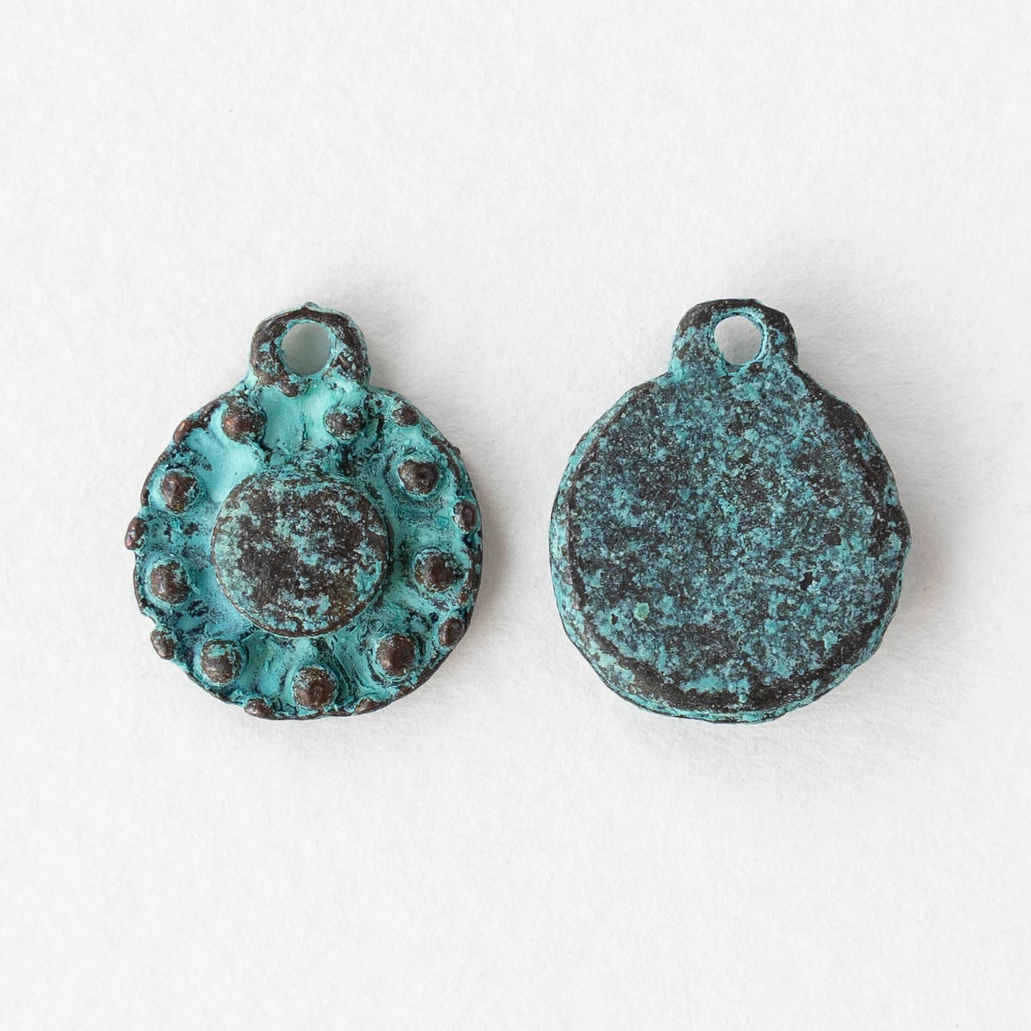13.5mm Metal Coin Pendant - Copper Patina - 2, 6, or 12 pendants