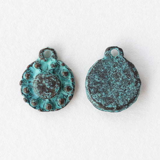 13.5mm Metal Coin Pendant - Copper Patina - 2, 6, or 12 pendants