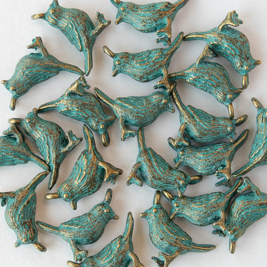 13mm Bird Pendant - Brass Patina - 4 birds