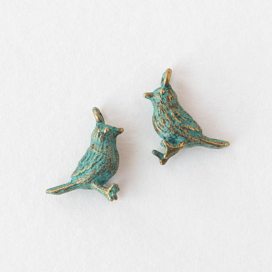 13mm Bird Pendant - Brass Patina - 4 birds