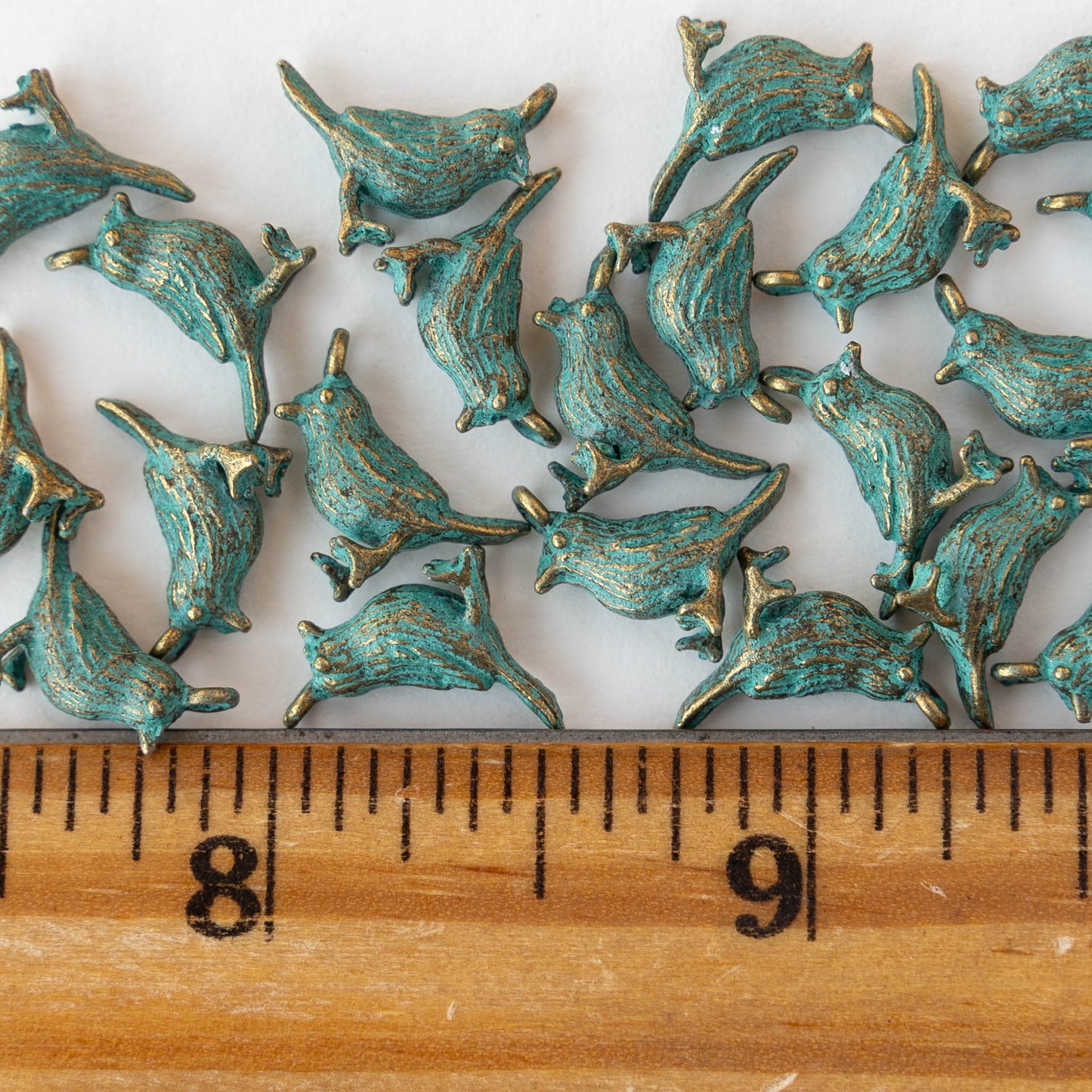 13mm Bird Pendant - Brass Patina - 4 birds