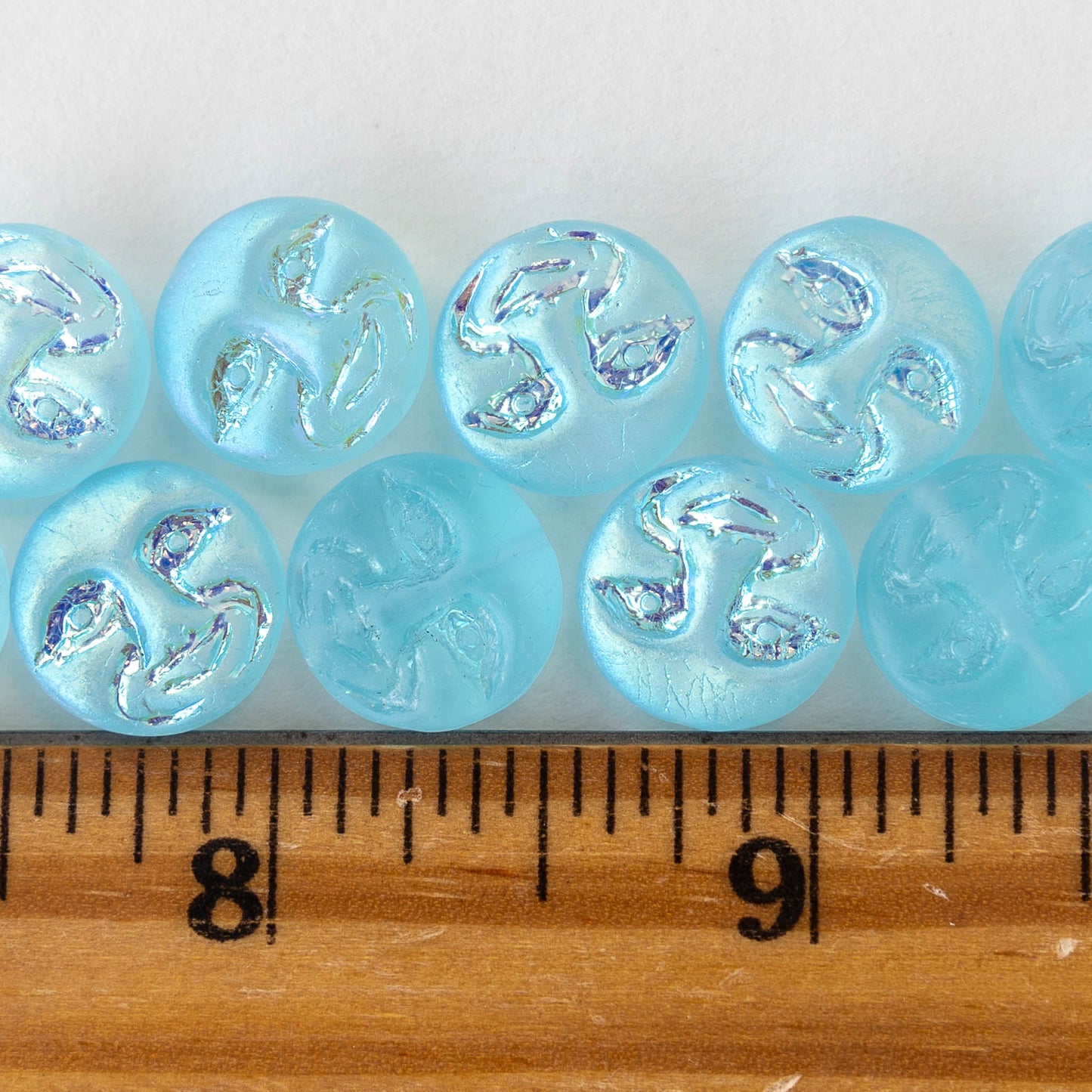 Moon Face Beads - Aqua Blue AB - 6 or 12 Beads