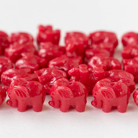 Elephant Beads - Resin - Opaque Red - 6 beads