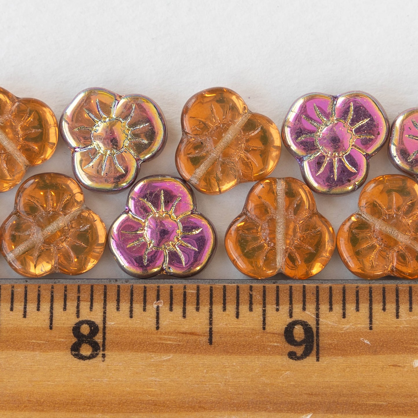 13mm Pansy Flower Beads - Iridescent Peach - 10 Beads