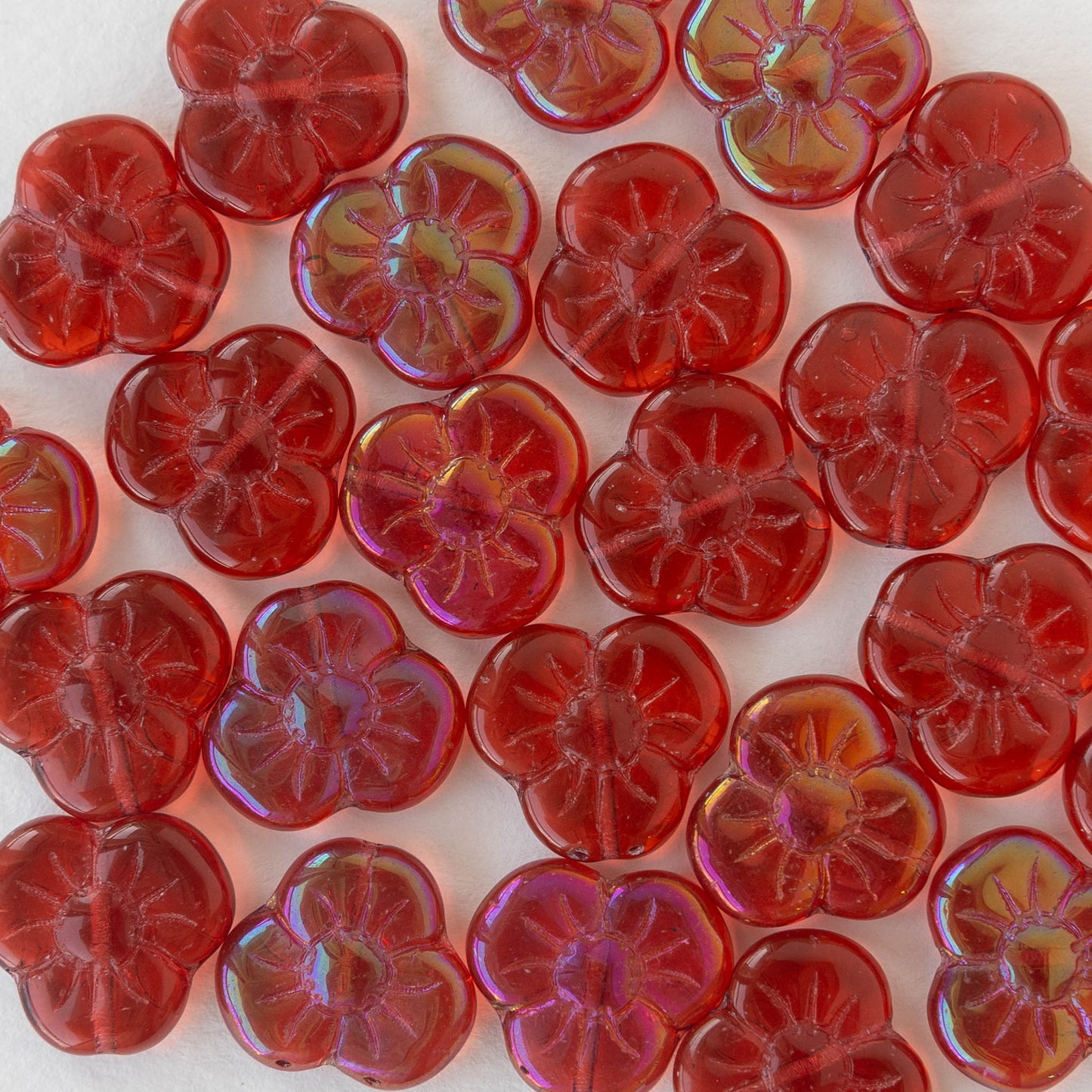 13mm Pansy Flower Beads - Red - 10 Beads