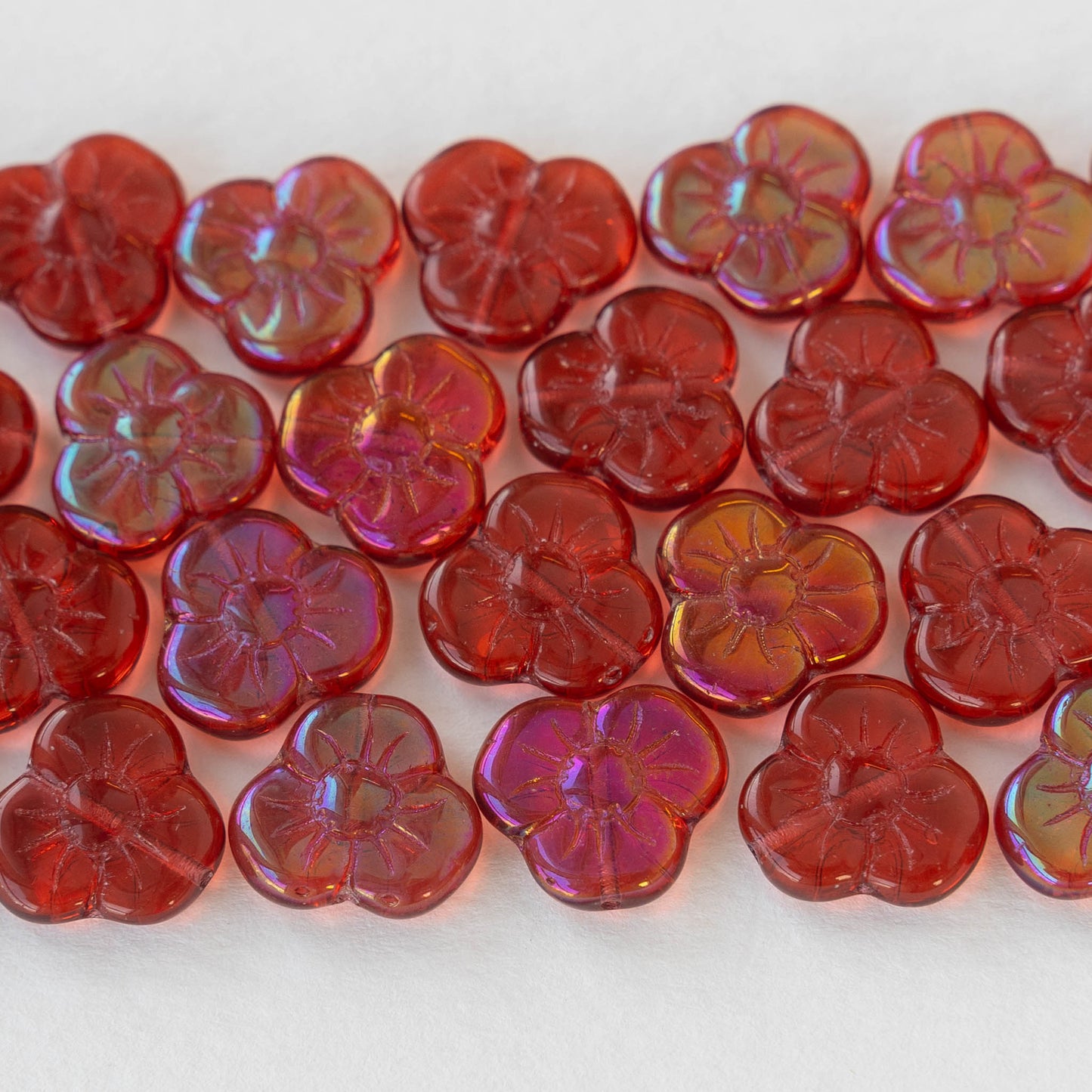 13mm Pansy Flower Beads - Red - 10 Beads