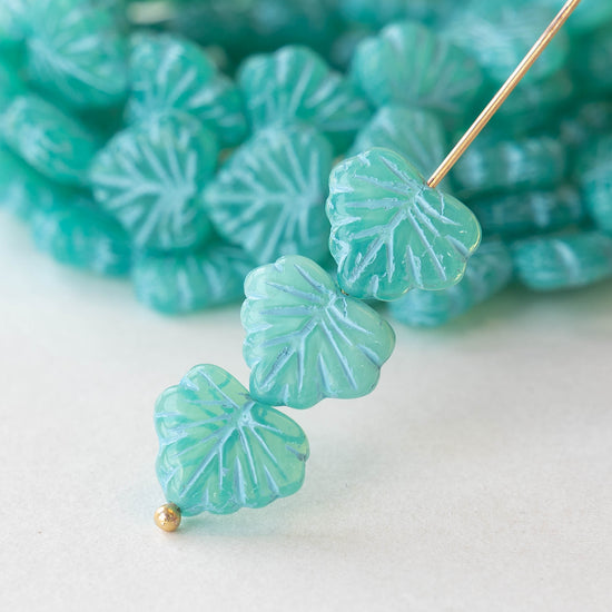 Load image into Gallery viewer, Maple Leaf Beads - Seafoam with Blue Wash - 15
