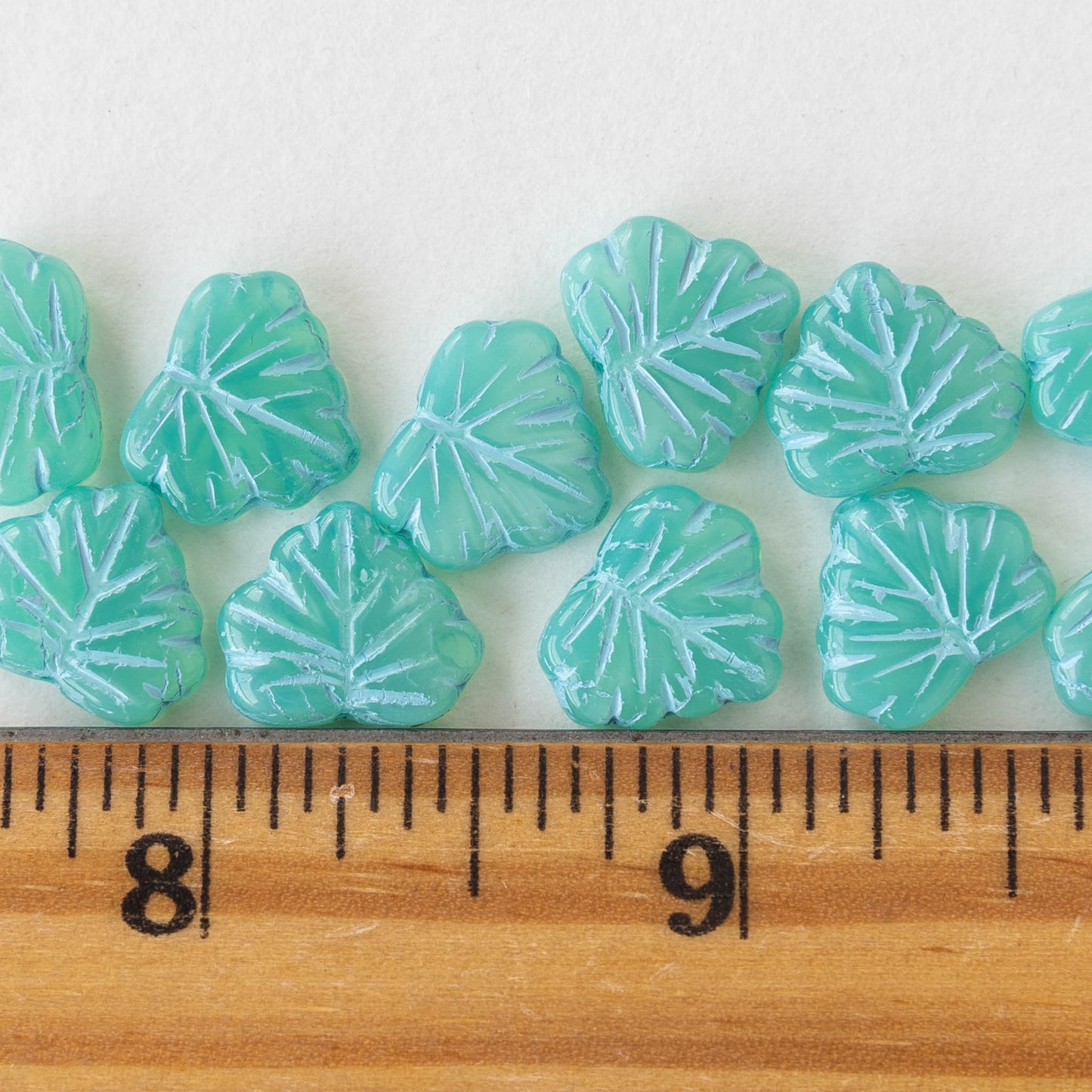 Load image into Gallery viewer, Maple Leaf Beads - Seafoam with Blue Wash - 15
