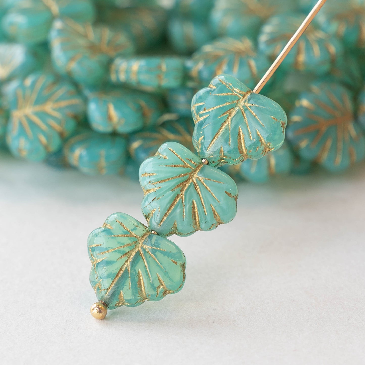 Maple Leaf Beads - Seafoam with Gold Wash - 15