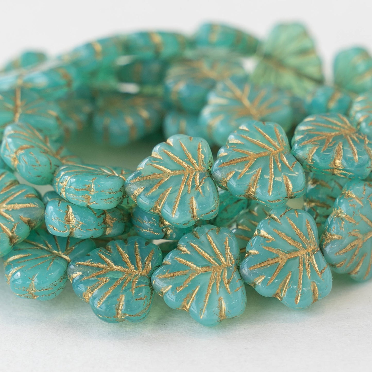 Maple Leaf Beads - Seafoam with Gold Wash - 15