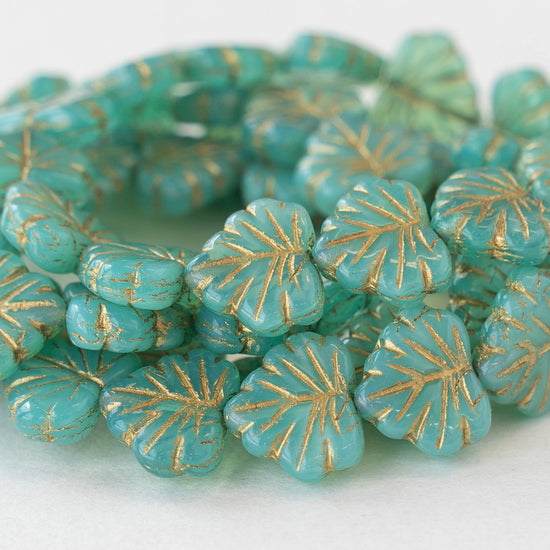 Maple Leaf Beads - Seafoam with Gold Wash - 15