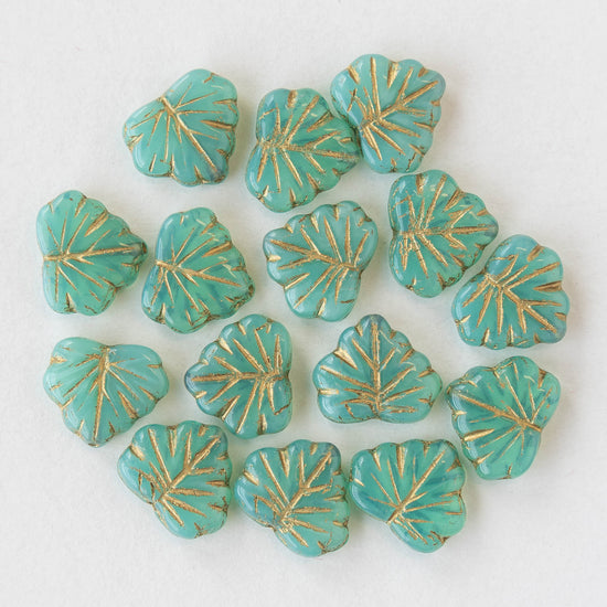 Maple Leaf Beads - Seafoam with Gold Wash - 15