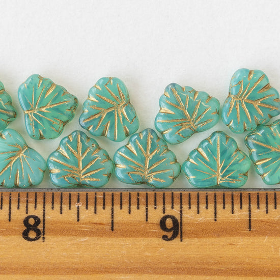 Maple Leaf Beads - Seafoam with Gold Wash - 15