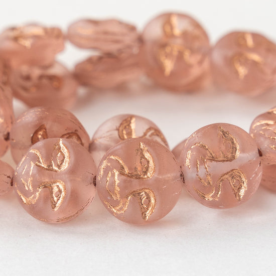 13mm Full Moon Coin Beads - Peach with Copper - 15 beads