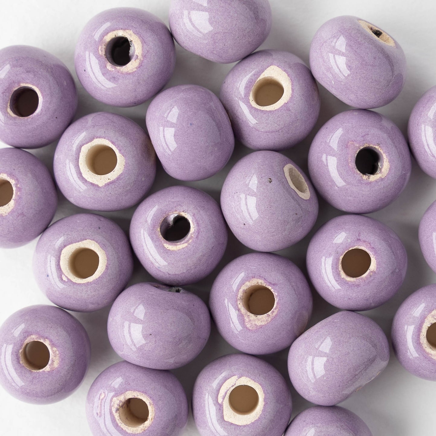 10-13mm Glazed Ceramic Round Beads - Lavender - 6 or 18 beads