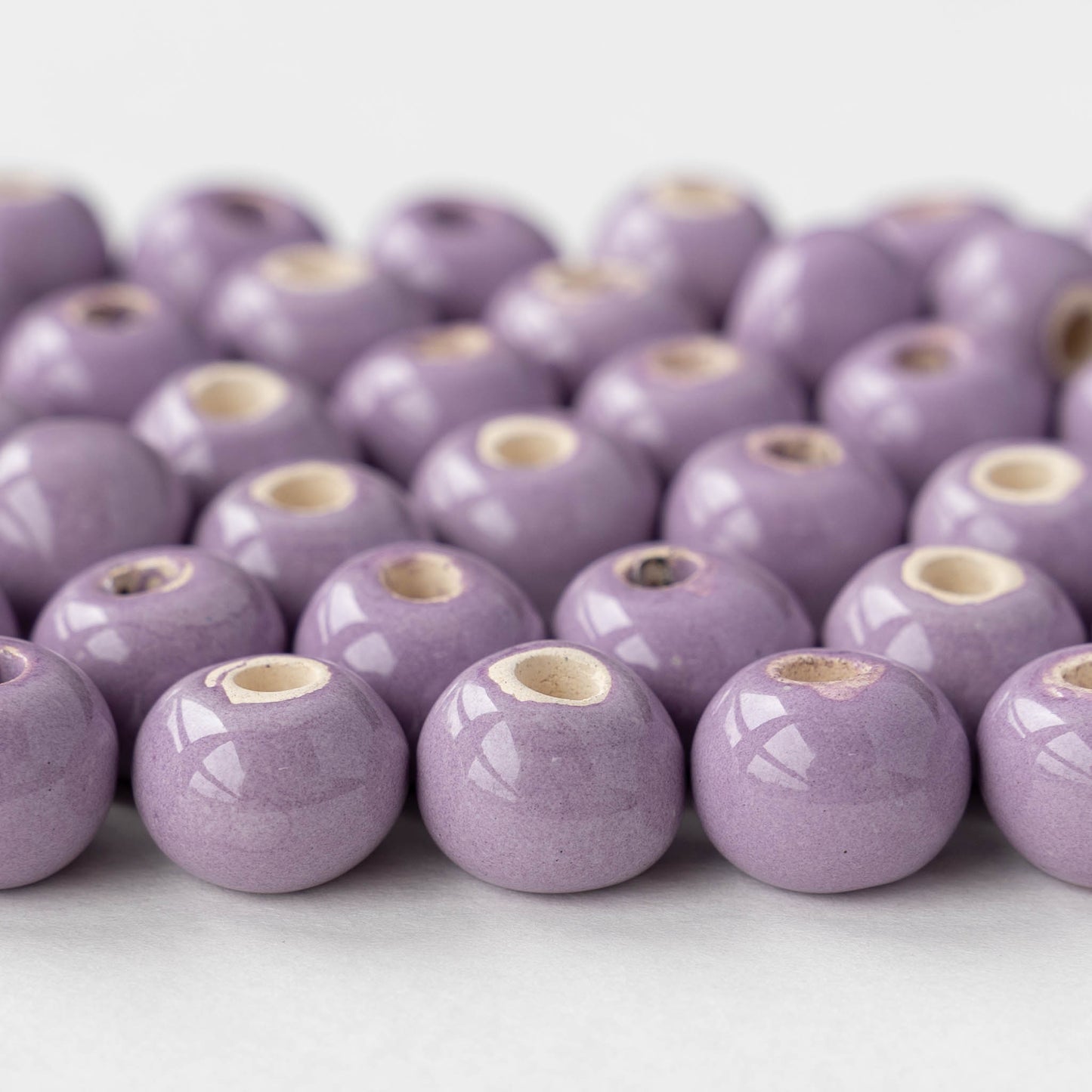 10-13mm Glazed Ceramic Round Beads - Lavender - 6 or 18 beads