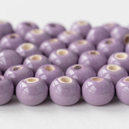 10-13mm Glazed Ceramic Round Beads - Lavender - 6 or 18 beads