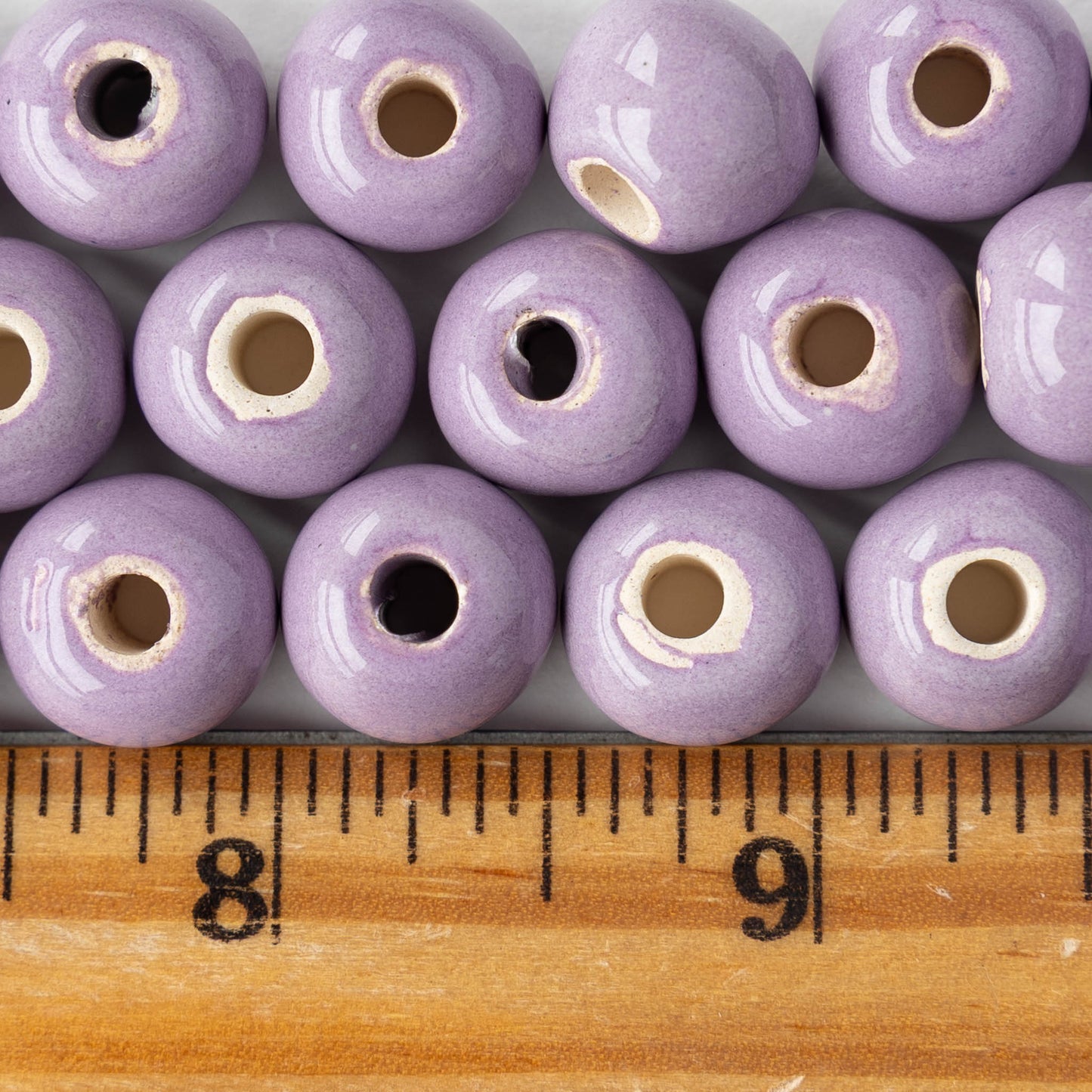 10-13mm Glazed Ceramic Round Beads - Lavender - 6 or 18 beads