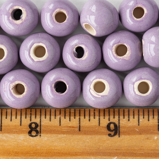 10-13mm Glazed Ceramic Round Beads - Lavender - 6 or 18 beads