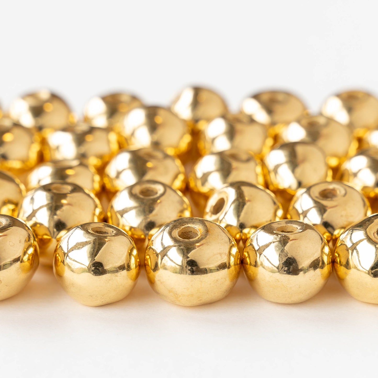 13mm Round 24K Gold Coated Ceramic Beads - Gold - 6 or 12