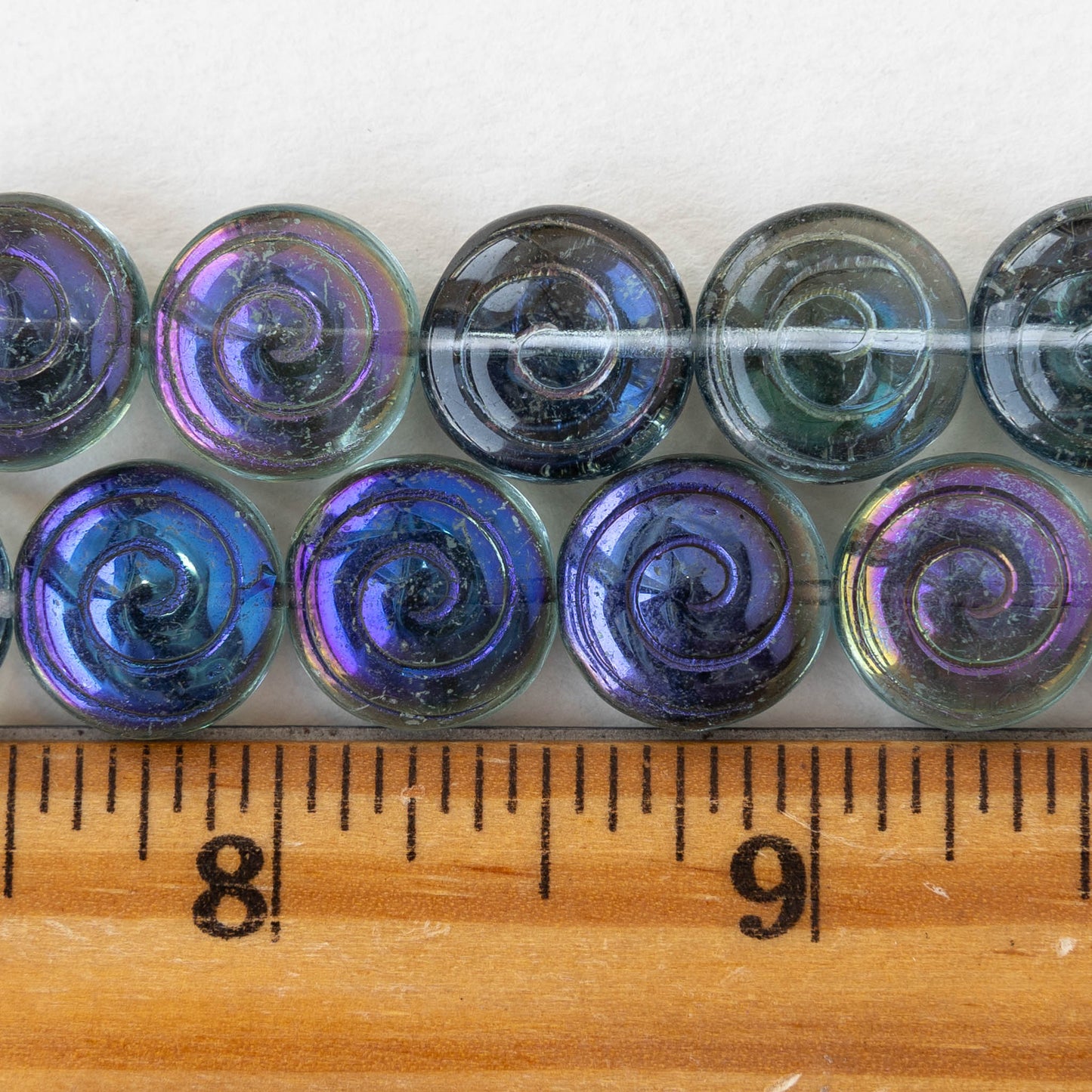 13mm Spiral Coin Beads - Aqua Azuro - 10 beads