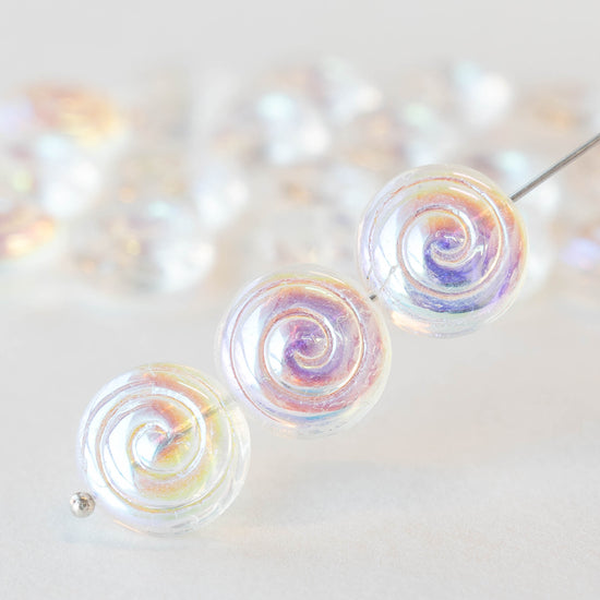 13mm Spiral Coin Beads - Crystal AB - 10 beads