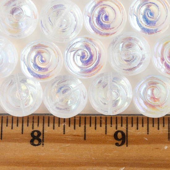 13mm Spiral Coin Beads - Crystal AB - 10 beads