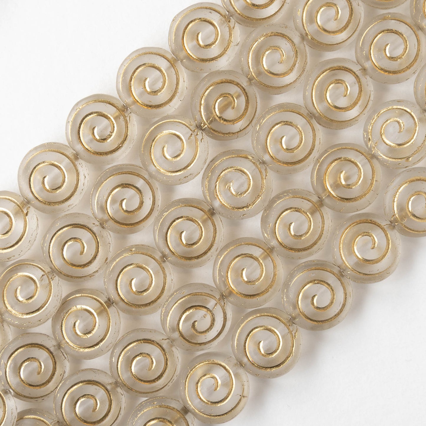 13mm Spiral Coin Beads - Crystal with Gold Wash - 10 beads