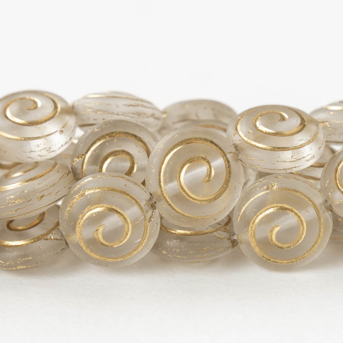 13mm Spiral Coin Beads - Crystal with Gold Wash - 10 beads