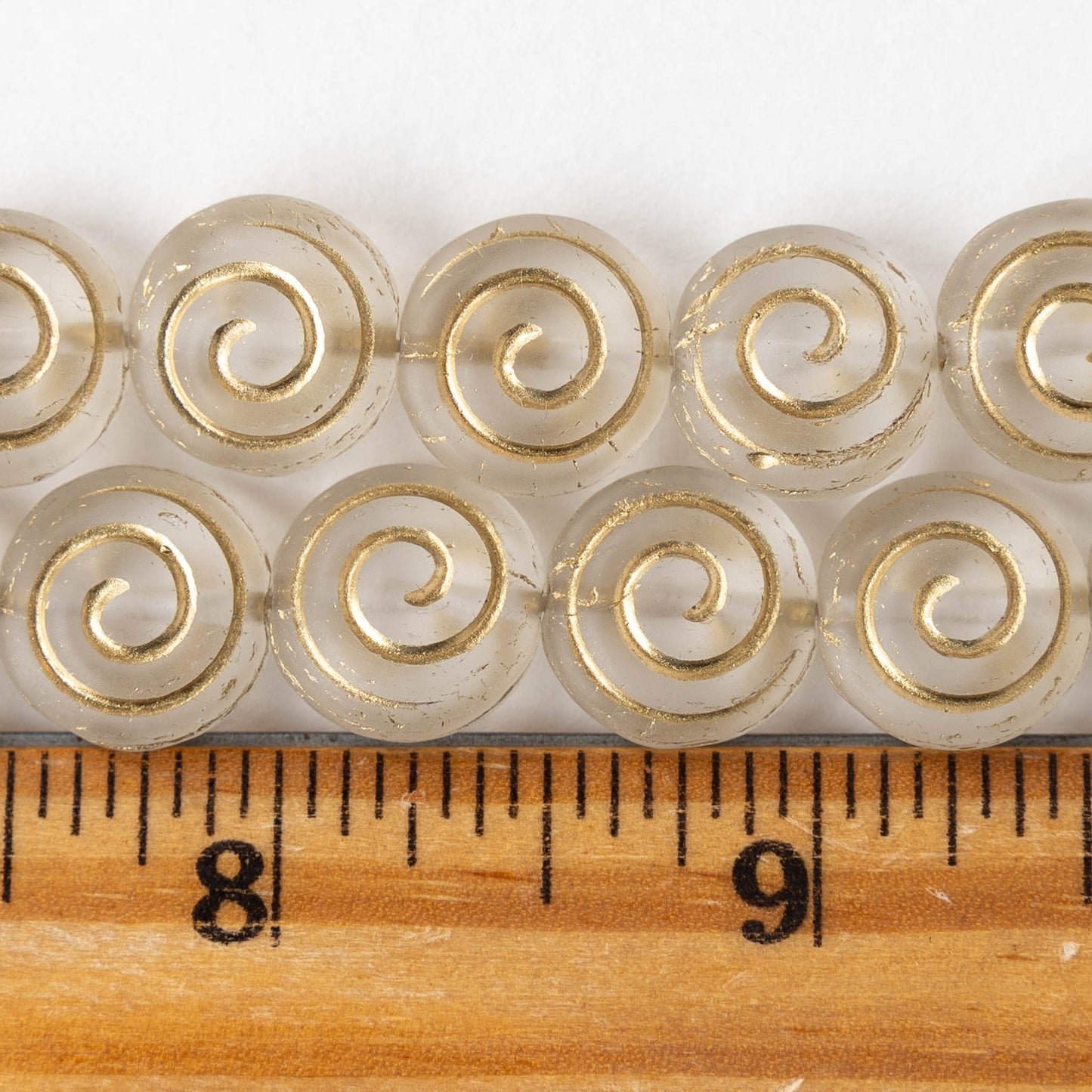 13mm Spiral Coin Beads - Crystal with Gold Wash - 10 beads