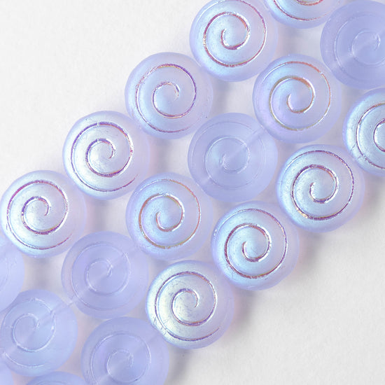 13mm Spiral Coin Beads - Matte Lavender AB - 10 beads